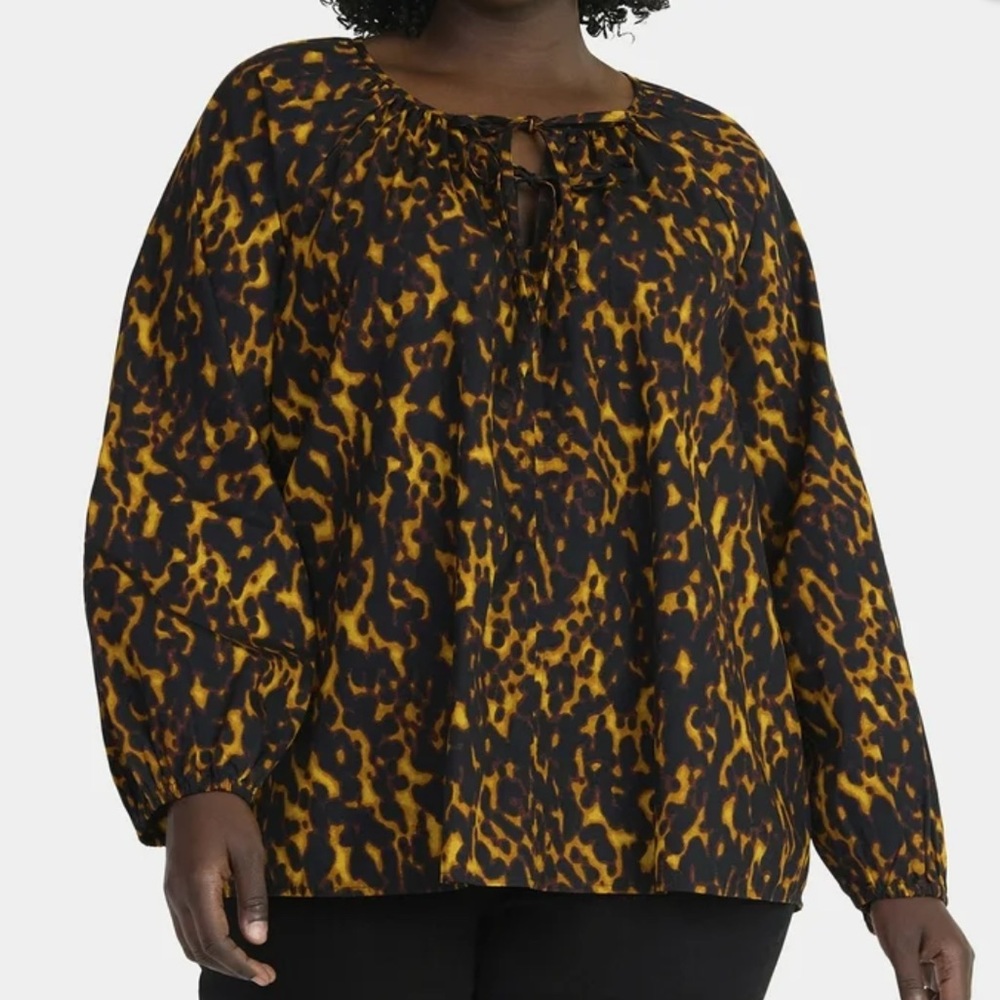 NWT Terra & Sky Women's Plus Size Tie Front Blouse with Long Sleeves size 4X